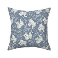 Laughing Baby Elephants - monochrome soft blue and cream - rotated