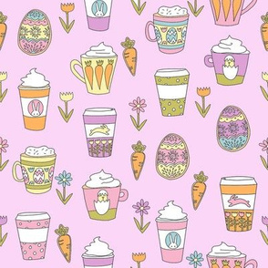 easter coffee fabric - coffee, cookies, cute, spring, pastel cookies, sugar cookies - pink brights