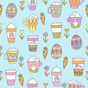 easter coffee fabric - coffee, cookies, cute, spring, pastel cookies, sugar cookies - blue brights