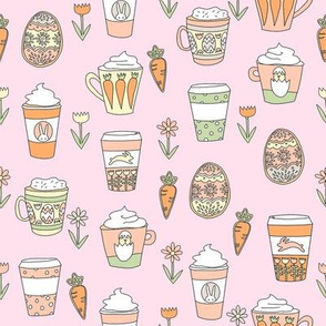 easter coffee fabric - coffee, cookies, cute, spring, pastel cookies, sugar cookies -pink