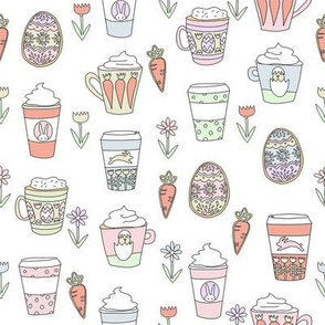 easter coffee fabric - coffee, cookies, cute, spring, pastel cookies, sugar cookies - white