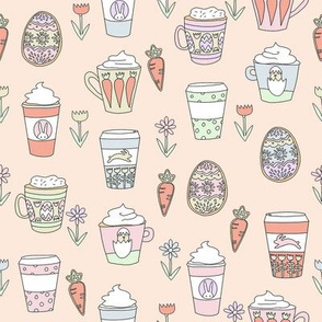 easter coffee fabric - coffee, cookies, cute, spring, pastel cookies, sugar cookies -peach