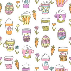 easter coffee fabric - coffee, cookies, cute, spring, pastel cookies, sugar cookies - white