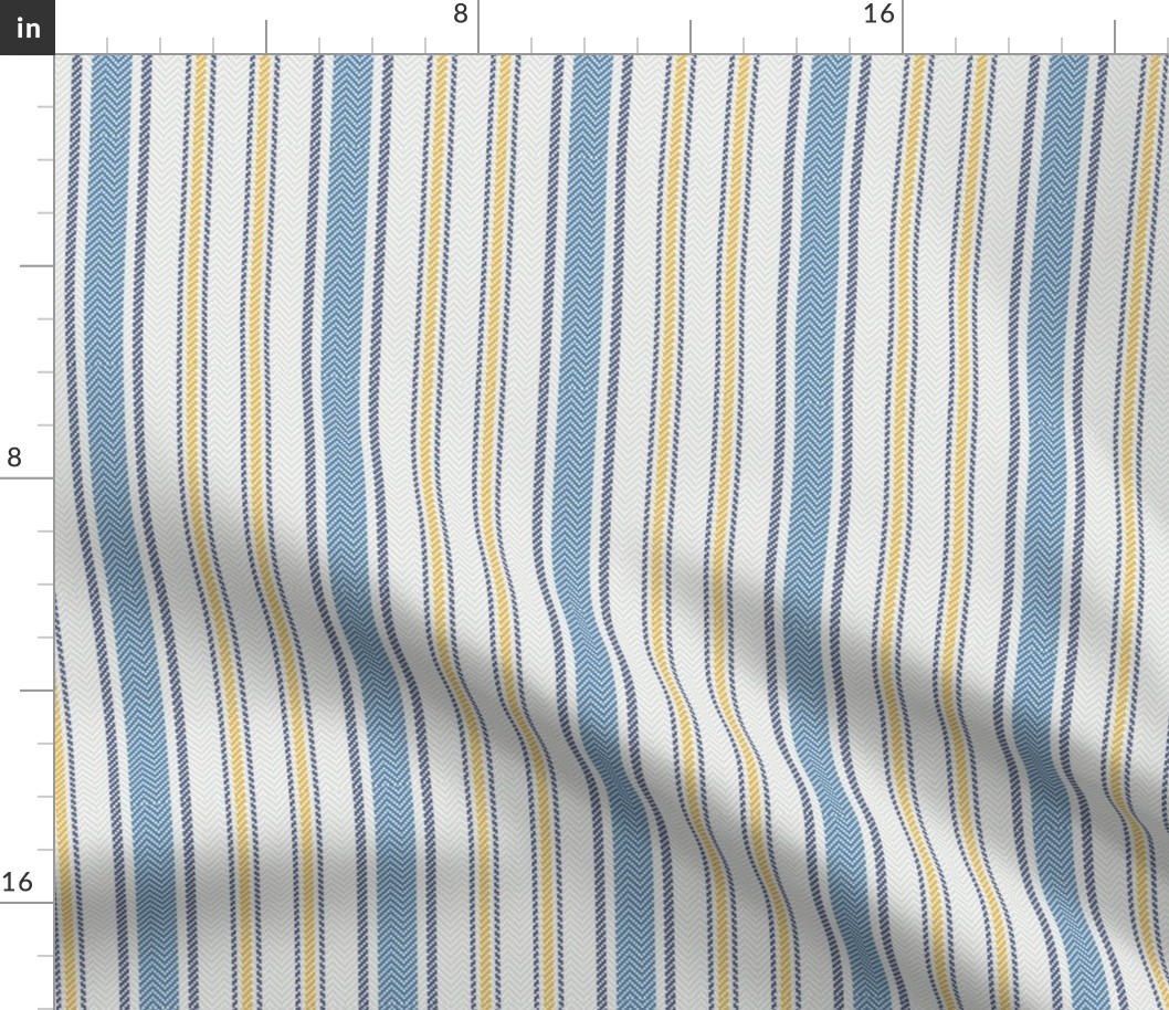 Ticking Two Stripe in Blue Gray and Yellow