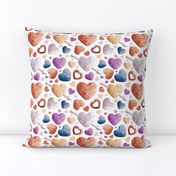 Small scale // Geometric Valentine's hearts // white background and lines orange brown blue pink hearts