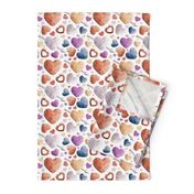 Small scale // Geometric Valentine's hearts // white background and lines orange brown blue pink hearts