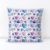 Small scale // Geometric Valentine's hearts // white background and lines violet blue pink hearts