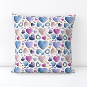 Small scale // Geometric Valentine's hearts // white background violet blue pink hearts golden lines