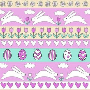 rabbit run fabric  - easter fabric, easter egg fabric, easter rabbit fabric, pastel fair isle fabric, easter pattern - bright purple