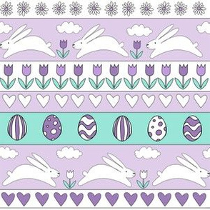 rabbit run fabric  - easter fabric, easter egg fabric, easter rabbit fabric, pastel fair isle fabric, easter pattern - lilac