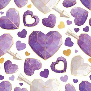 Small scale // Geometric Valentine's hearts // white background violet hearts golden lines