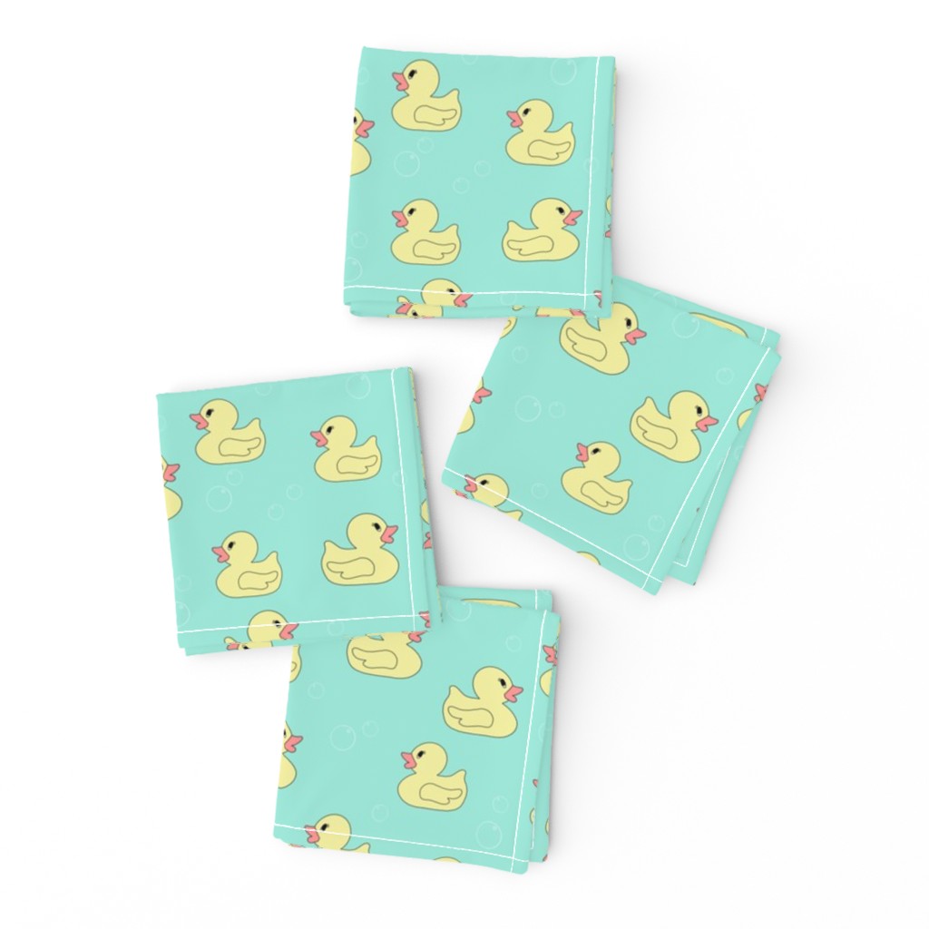 rubber duckie fabric - rubber duck fabric, cute bathtime fabric, bath fabric, baby fabric, kids fabric - mint
