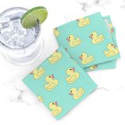 rubber duckie fabric - rubber duck fabric, cute bathtime fabric, bath fabric, baby fabric, kids fabric - mint