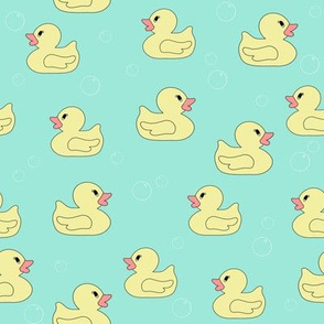 rubber duckie fabric - rubber duck fabric, cute bathtime fabric, bath fabric, baby fabric, kids fabric - mint