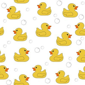 rubber duckie fabric - rubber duck fabric, cute bathtime fabric, bath fabric, baby fabric, kids fabric - white