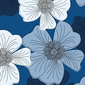 Prairie-blue roses - bold line art flowers