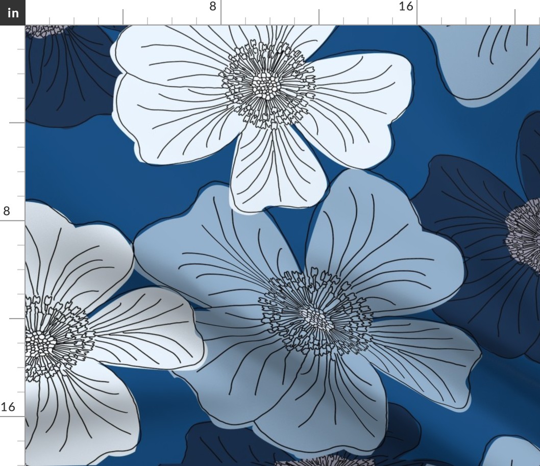 Prairie-blue roses - bold line art flowers
