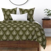 boho print in olive green large scale