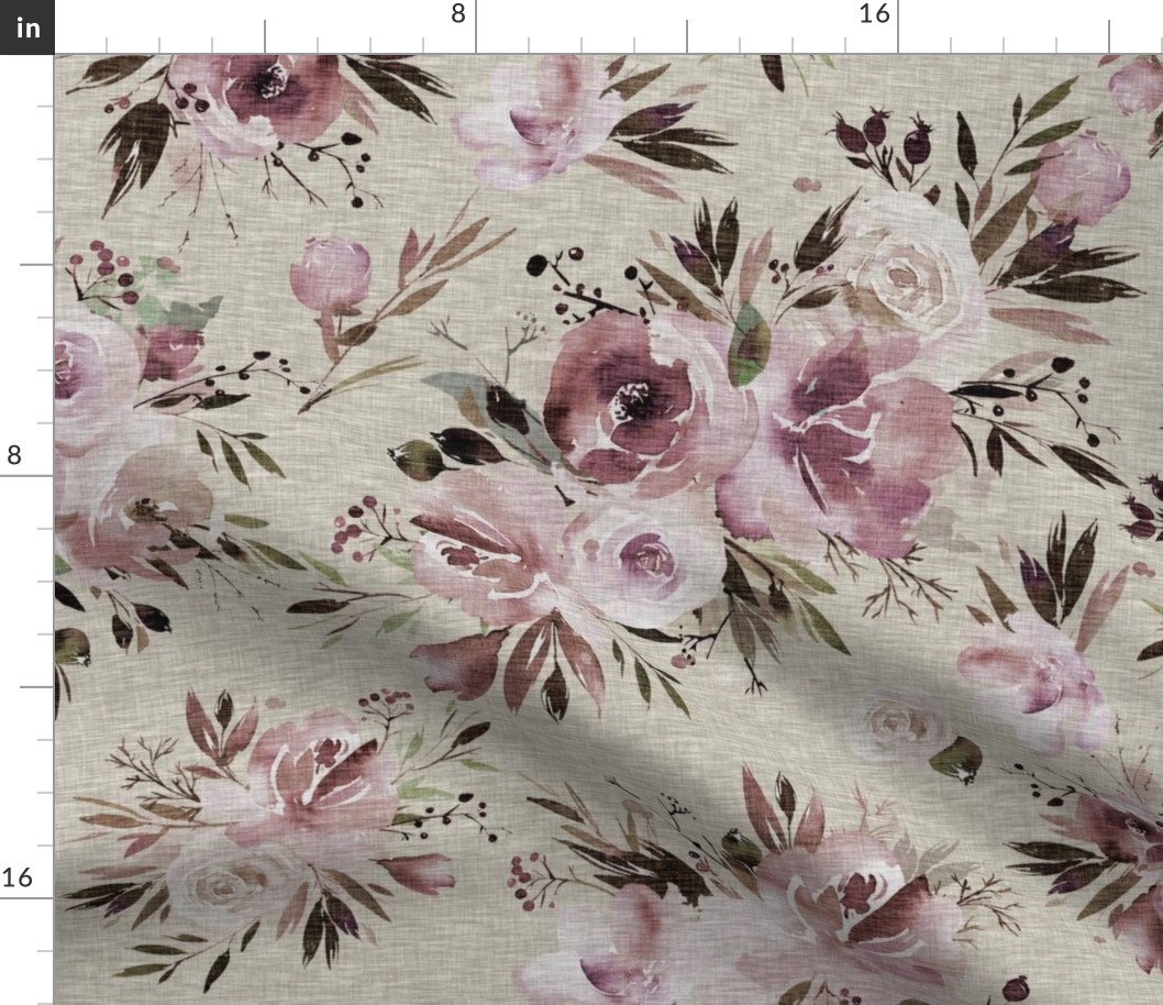 24” winter floral - equinox pink and ivory