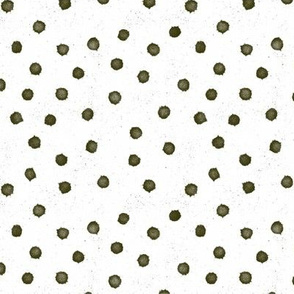 olive green dot medium, artichoke green , hand painted, hand drawn polka dot