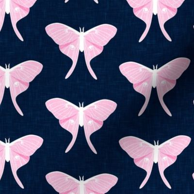 luna moth - v1 - pink on navy - LAD20