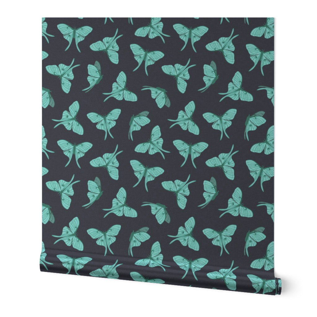 luna moth - teal on navy - LAD20