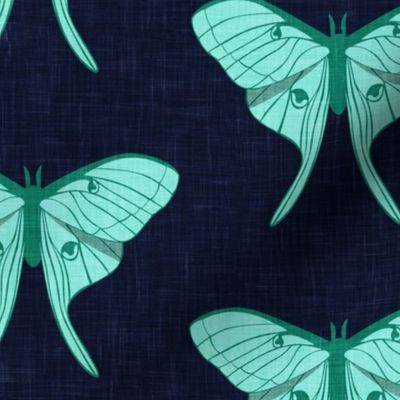 (jumbo scale) luna moth - teal on navy - v1 - LAD20