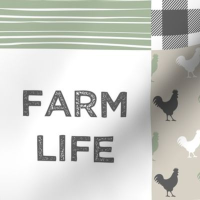 Farm Life Wholecloth - Farm themed patchwork fabric - horses, pigs, roosters - sage and tan C20BS
