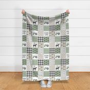 Farm Life Wholecloth - Farm themed patchwork fabric - horses, pigs, roosters - sage and tan C20BS