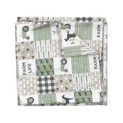 Farm Life Wholecloth - Farm themed patchwork fabric - horses, pigs, roosters - sage and tan (90) C20BS