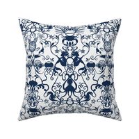 DEEPER SEA DAMASK - DARK BLUE ON WHITE