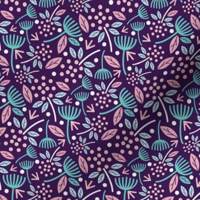 Dandelion Florals Navy Blue Pink