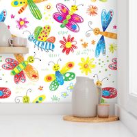 cute butterfly flowers kids hand drawn doodle girls