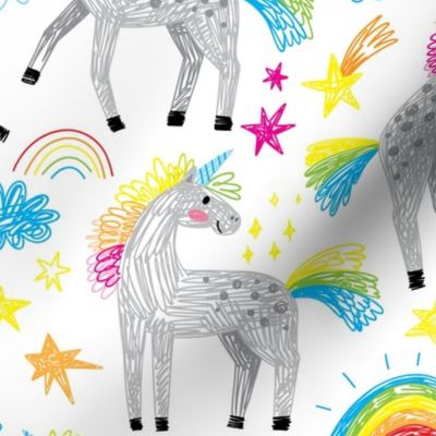 cute unicorns and rainbows hand drawn doodle girl pattern