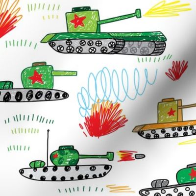 cool tanks war boys hand drawn doodle pattern