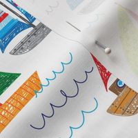 hand drawn sailboat ocean summer doodle pattern