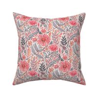 Melon Pink and Grey Art Nouveau Floral small