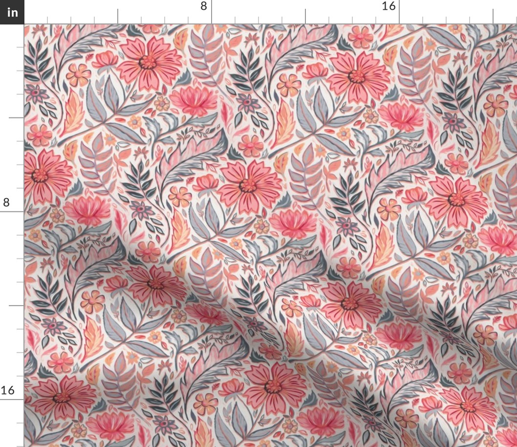 Melon Pink and Grey Art Nouveau Floral small