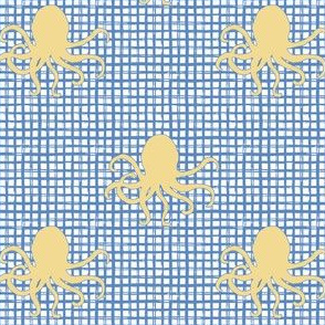 4" Yellow Octopus with Blue Squares