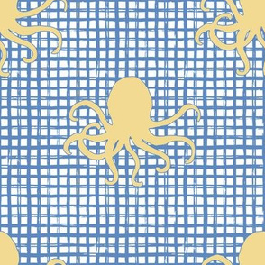 8" Yellow Octopus with Blue Squares