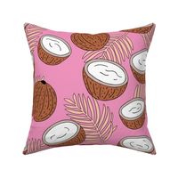 Coconut jungle and palm leaves garden tropical summer fruit island vibes pink girls JUMBO