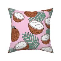 Coconut jungle and palm leaves garden tropical summer fruit island vibes pink mint girls JUMBO