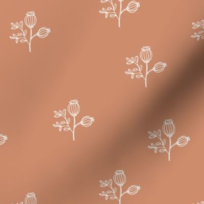 Sweet poppy flowers botanical floral spring summer print spring soft caramel brown