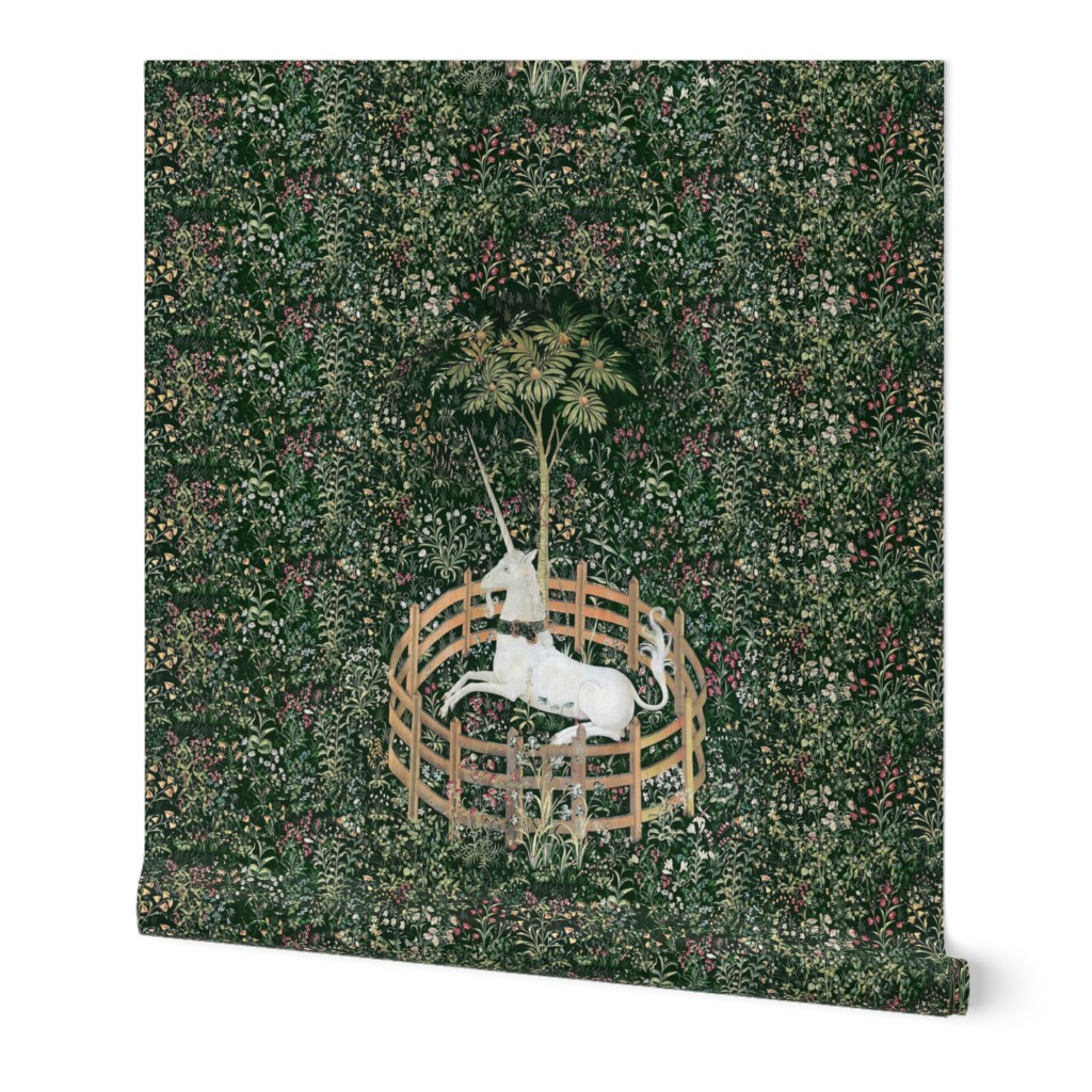 The Unicorn Is In Captivity ~ Floral Tapestry ~ Green  