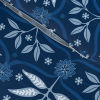 Mahal Floral Botanical Damask Ogee in Classic Dark Navy Indigo Blue and White - UnBlink Studio by Jackie Tahara