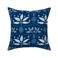 Mahal Floral Botanical Damask Ogee in Classic Dark Navy Indigo Blue and White - UnBlink Studio by Jackie Tahara