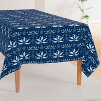Mahal Floral Botanical Damask Ogee in Classic Dark Navy Indigo Blue and White - UnBlink Studio by Jackie Tahara