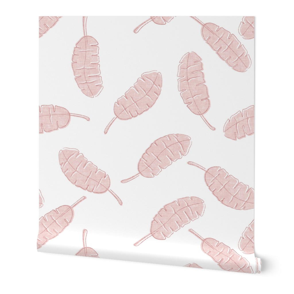 banana leaf - tropical leaves -  toss pink on white - LAD20