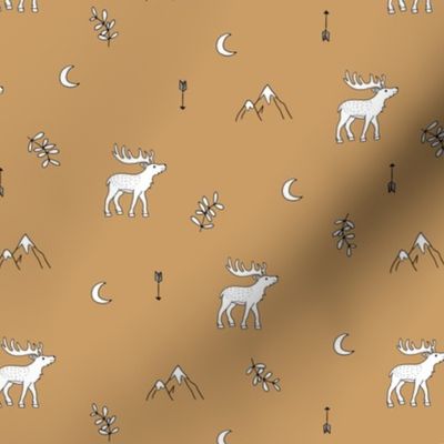 Little dreamy deer mountains sweet canada mountains design moon and arrows neutral ochre fall