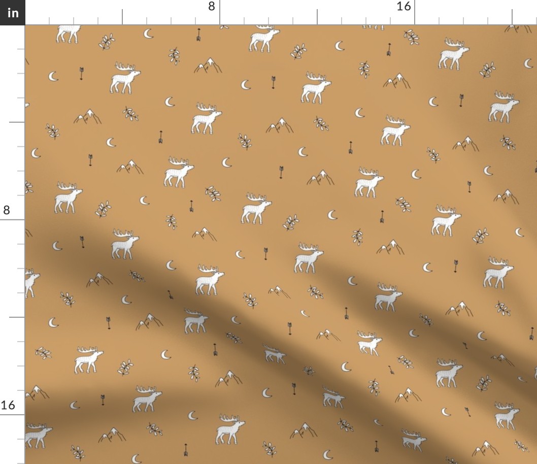 Little dreamy deer mountains sweet canada mountains design moon and arrows neutral ochre fall